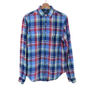 POLO RALPH LAUREN Men's Colorful Madras Plaid 100% Linen Button Up Shirt M